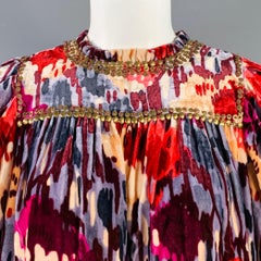 ULLA JOHNSON Size 2 Multi Color Velour Abstract Floral Beaded Blouse