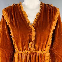 ULLA JOHNSON Talla 4 Vestido camel de manga larga con volantes por debajo de la rodilla