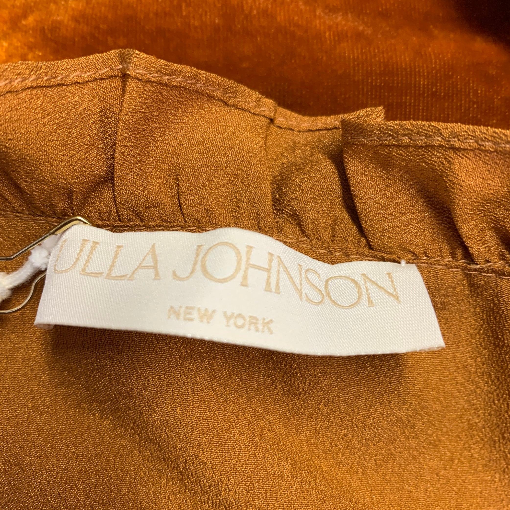 ULLA JOHNSON Size 4 Camel Ruffled Long Sleeve Below Knee Dress For Sale 2