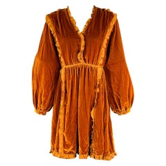 ULLA JOHNSON Size 4 Camel Ruffled Long Sleeve Below Knee Dress