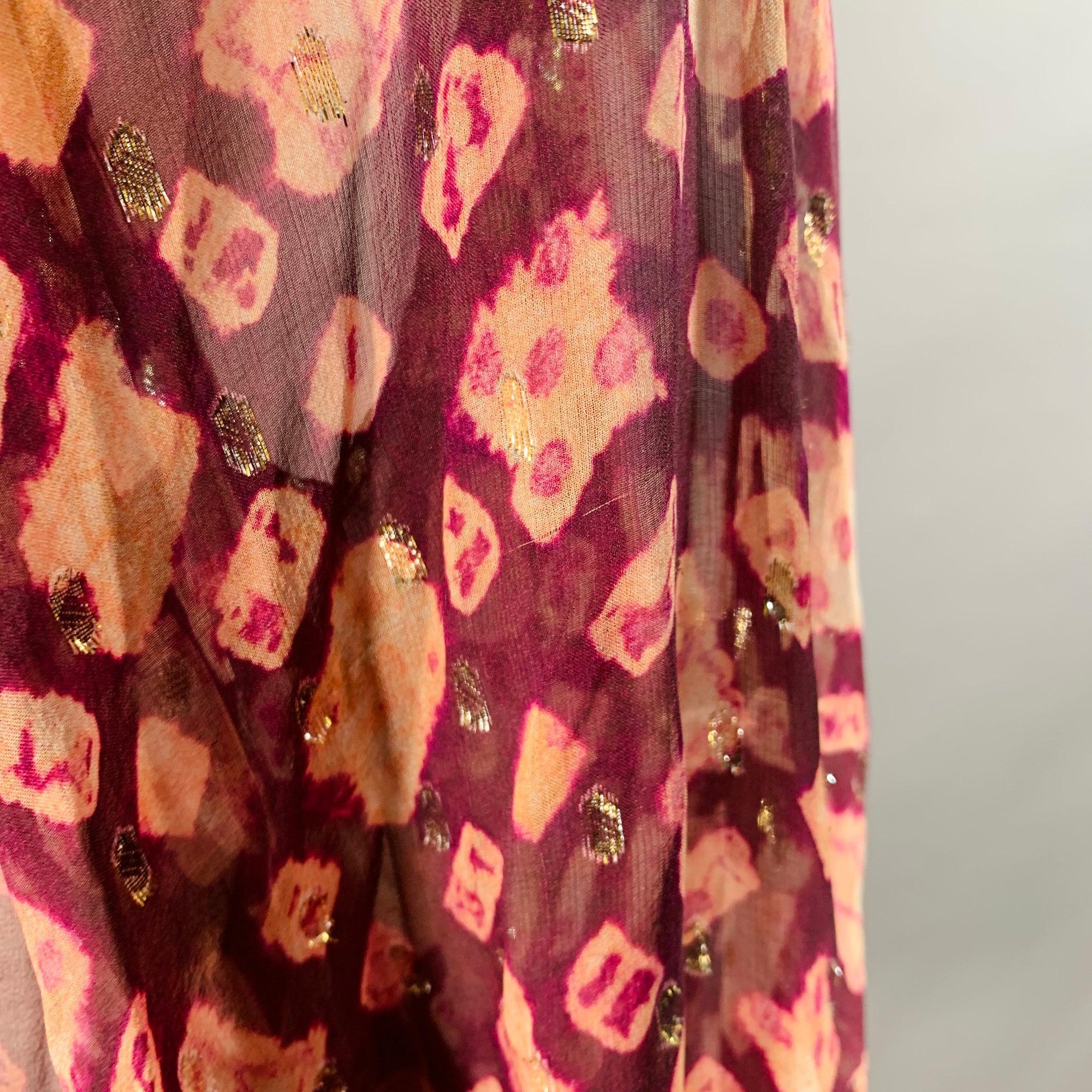 ULLA JOHNSON Talla 4 Violeta Amarillo Mezcla de Seda Abstracto Top Casual Manga Obispo en venta 2