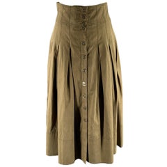 ULLA JOHNSON Size 6 Green Olive Tencel Cotton Pleated Circle Skirt