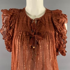 ULLA JOHNSON Size 6 Rust Cotton Blend Stripe Bohemian Blouse