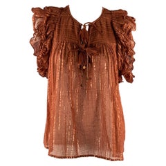 ULLA JOHNSON Size 6 Rust Cotton Blend Stripe Bohemian Blouse
