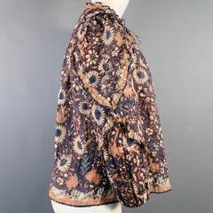 ULLA JOHNSON Size XS Manet Navy Brown Cotton Blend Floral V-Neck Blouse