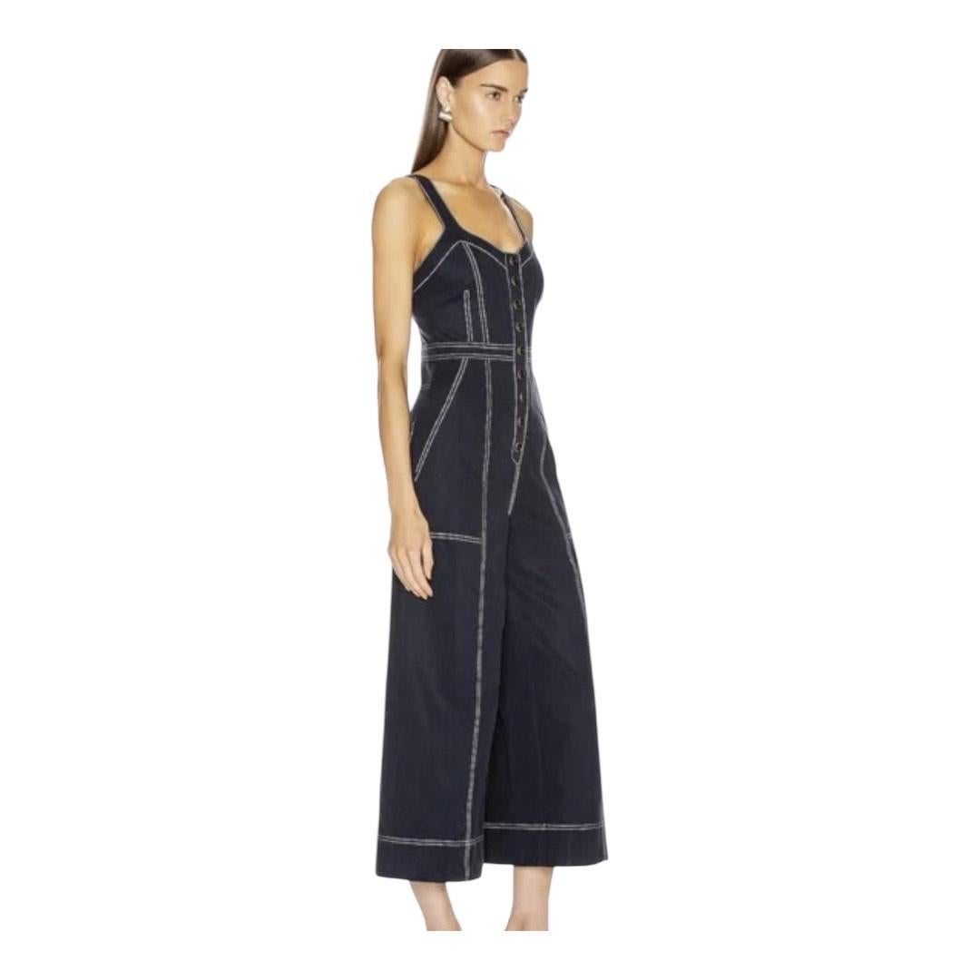 Black Ulla Johnson Sleeveless Wide-Leg Denim Jumpsuit For Sale