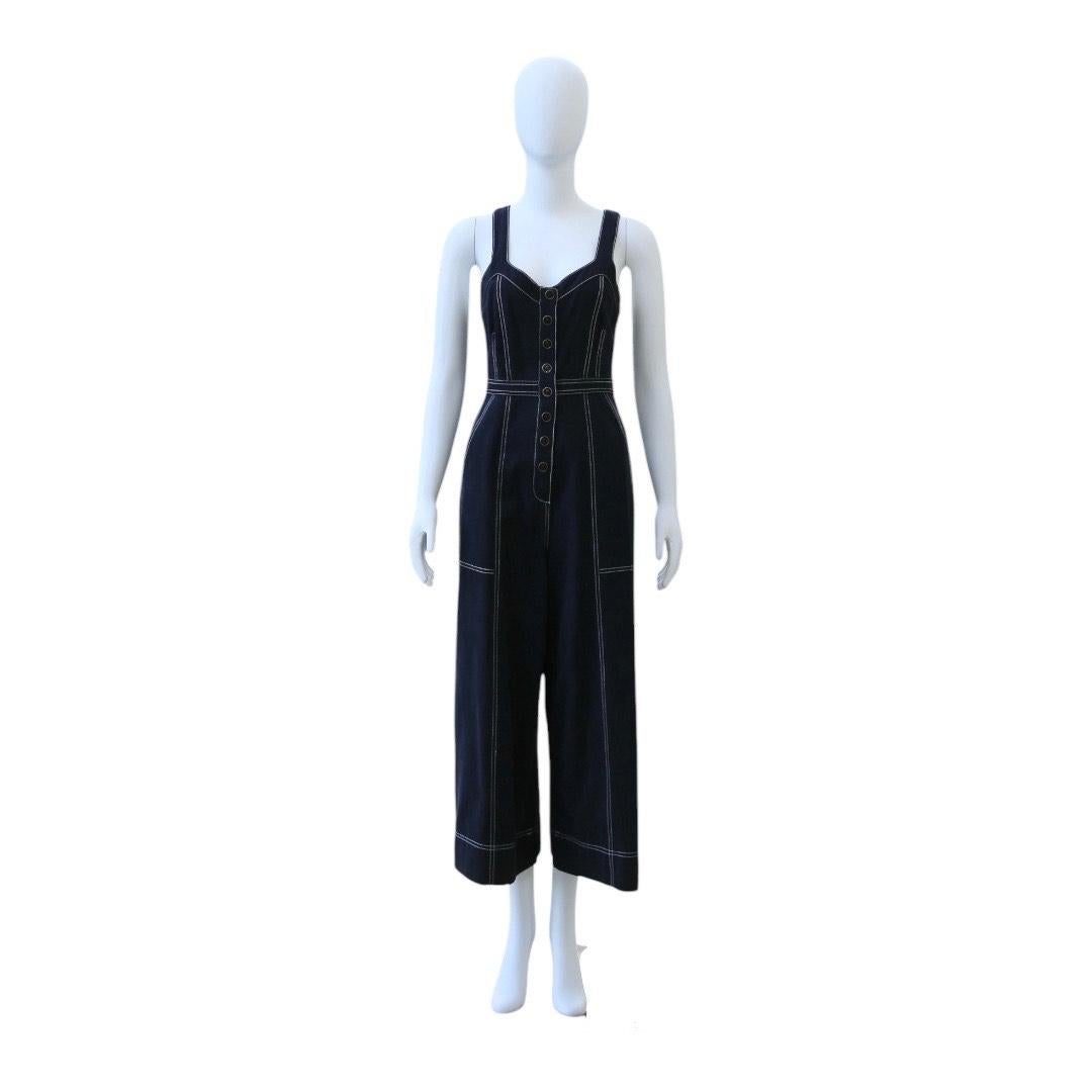 Ulla Johnson Sleeveless Wide-Leg Denim Jumpsuit In Excellent Condition For Sale In Dallas, TX