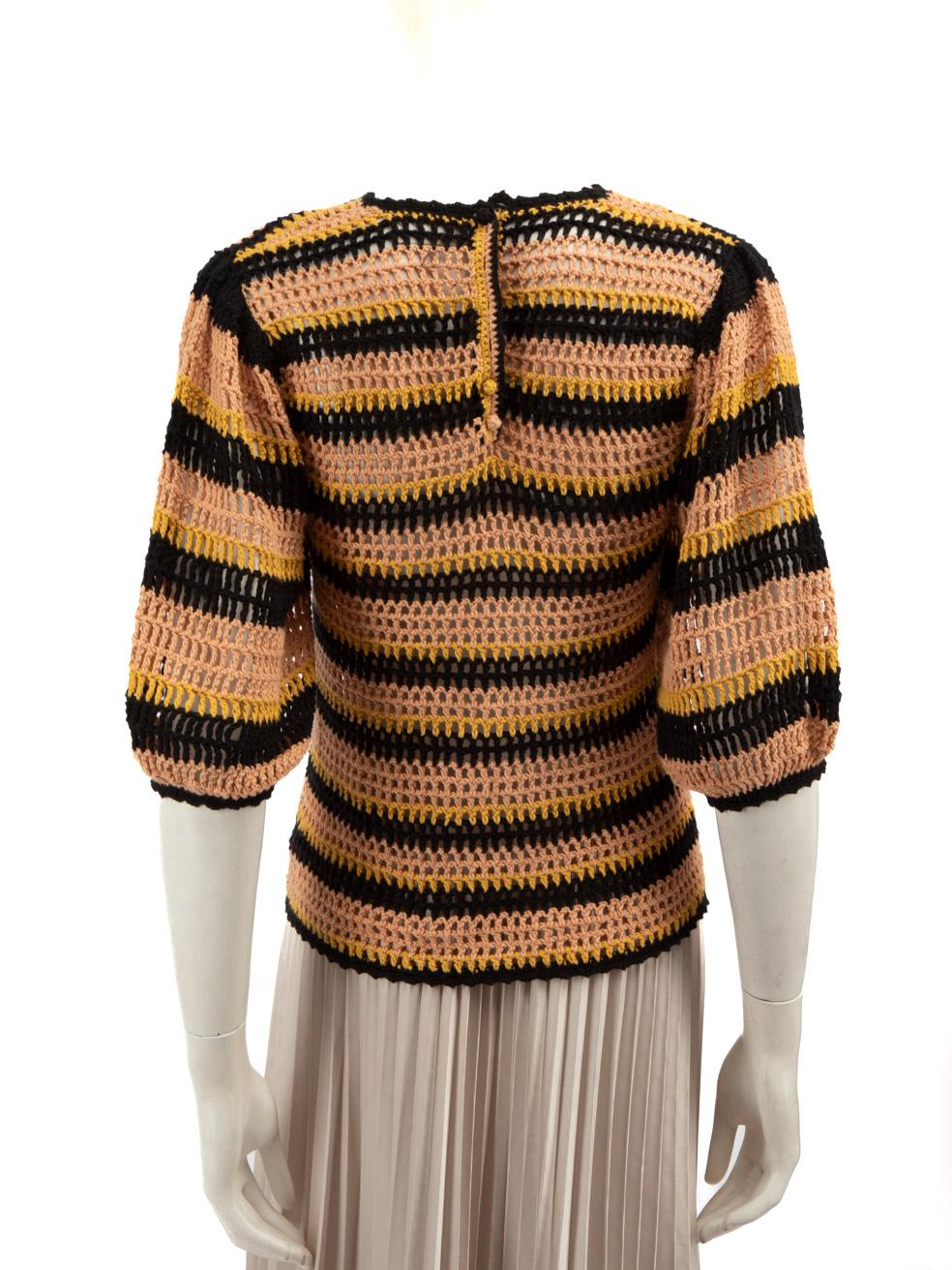 Beige Ulla Johnson Striped Crochet Mid Sleeves Jumper Size M For Sale