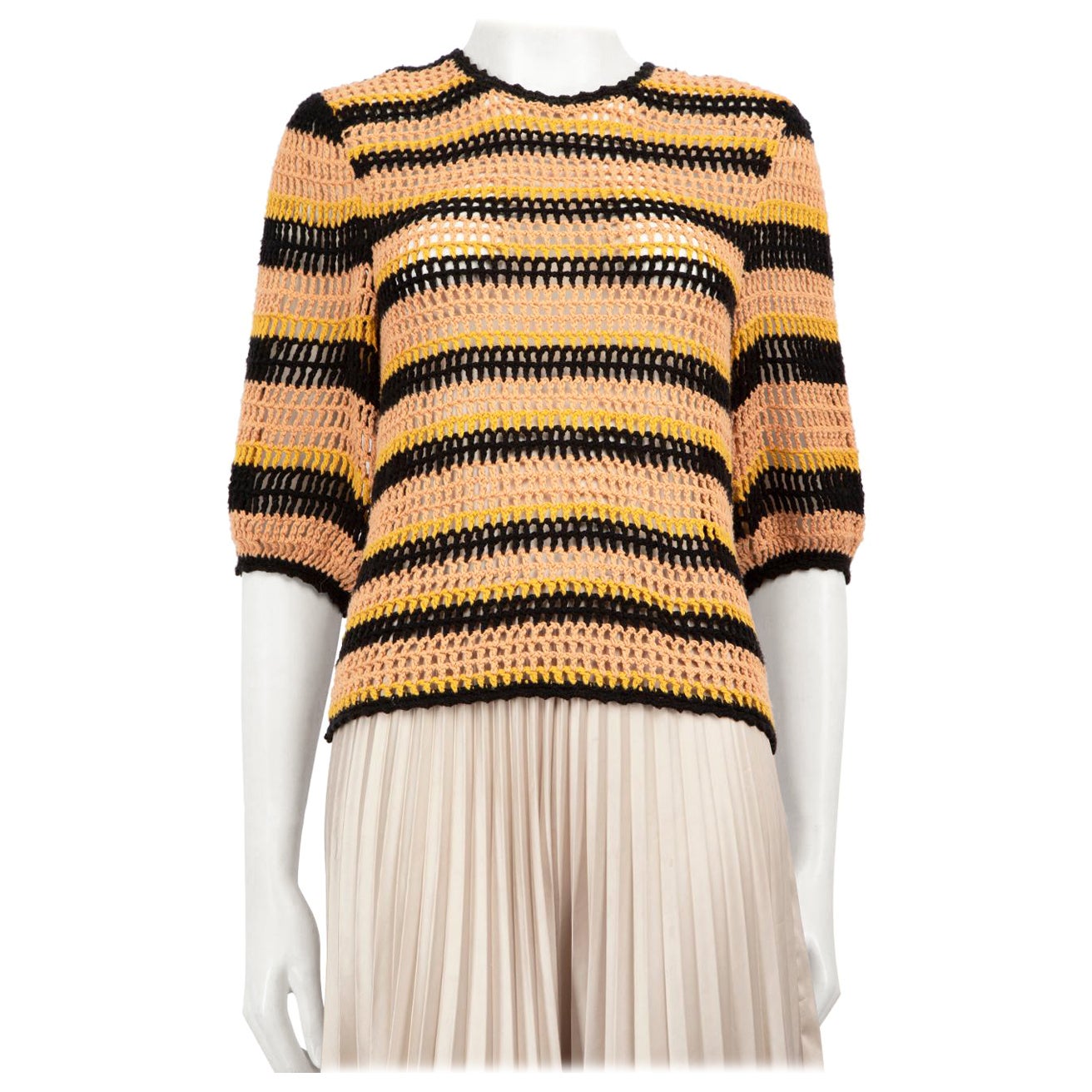 Ulla Johnson - Pull à manches midi rayé en crochet, taille M