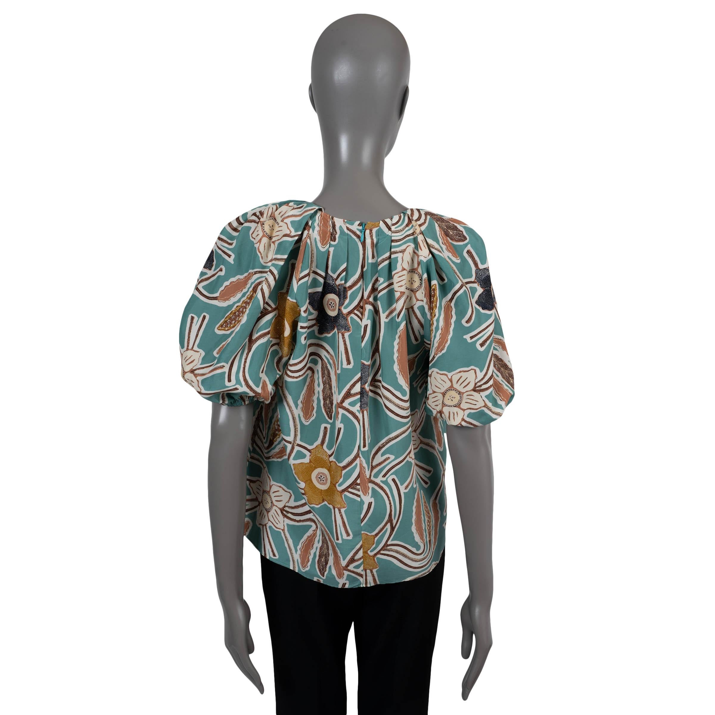 ULLA JOHNSON Topas Teal Seide 2022 ANILA PUFF SLEEVE Bluse Shirt 6 M (Schwarz) im Angebot