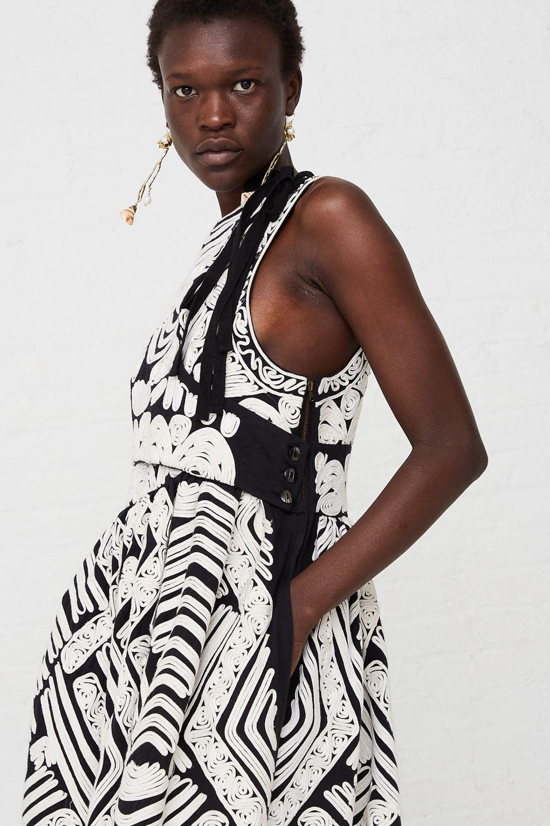 ULLA JOHNSON white & black cotton 2022 KLEA CORD MIDI Dress 2 S For Sale 2