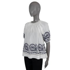 ULLA JOHNSON white & blue cotton 202BLYTHE EMBROIDERED VOILE Blouse Shirt 8 M