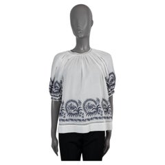 ULLA JOHNSON white & blue cotton 202BLYTHE EMBROIDERED VOILE Blouse Shirt 8 M