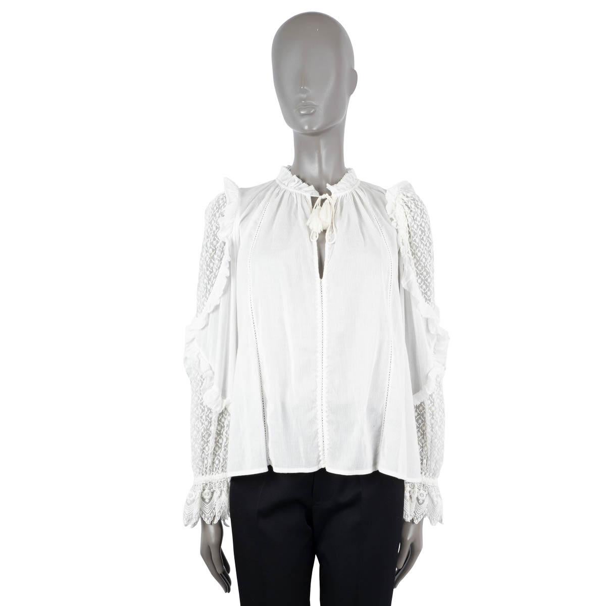 Gray ULLA JOHNSON white cotton SHIRLEY SEMI SHEER RUFFLED Blouse Shirt M For Sale