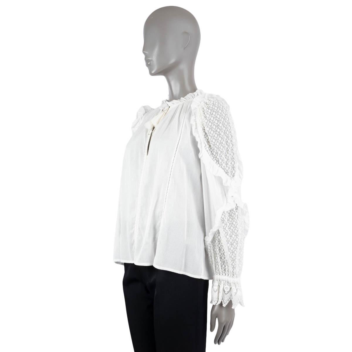 ULLA JOHNSON white cotton SHIRLEY SEMI SHEER RUFFLED Blouse Shirt M In Excellent Condition For Sale In Zürich, CH