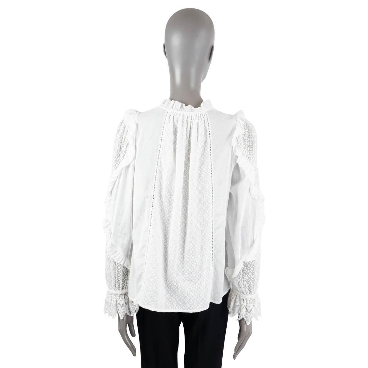 Women's ULLA JOHNSON white cotton SHIRLEY SEMI SHEER RUFFLED Blouse Shirt M For Sale