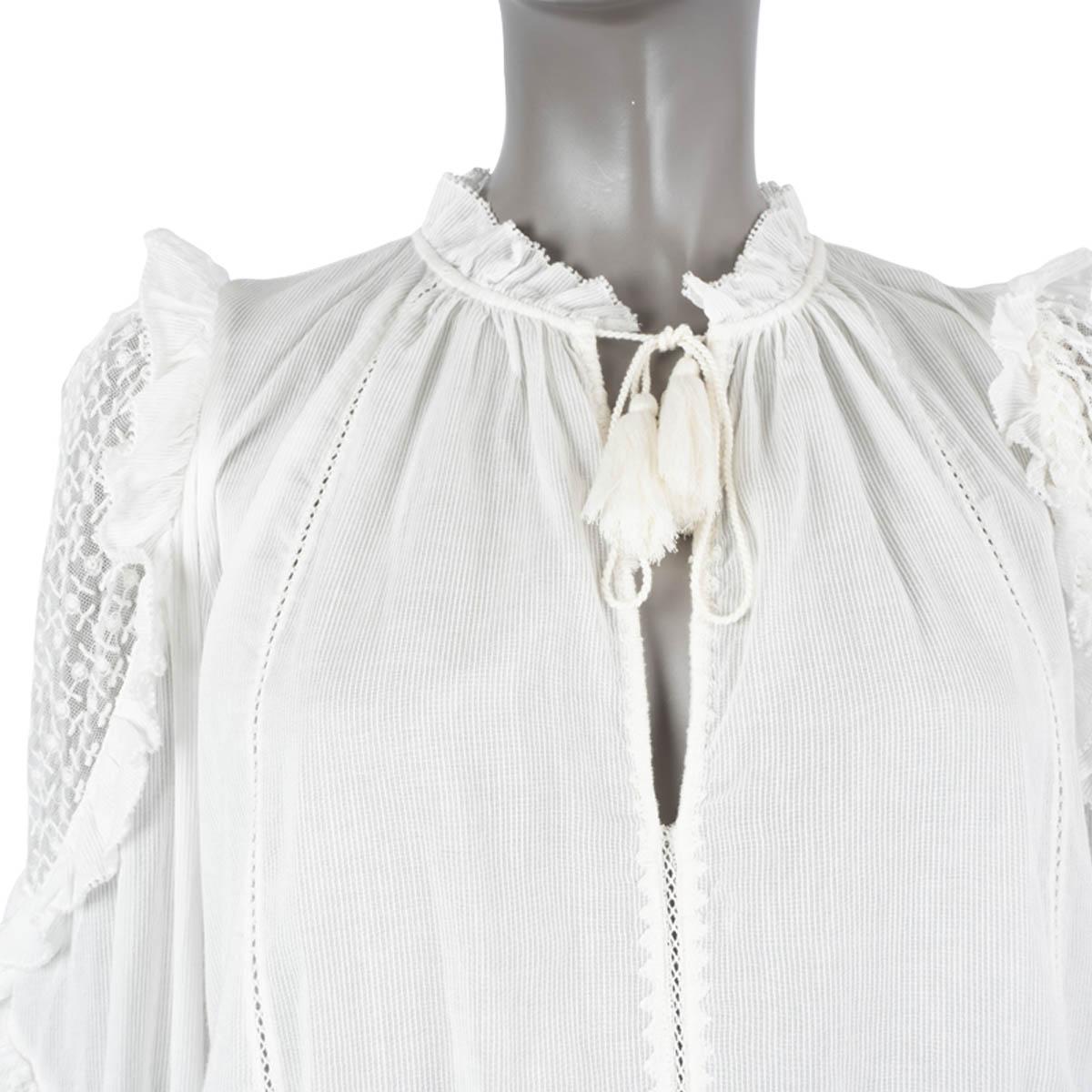 ULLA JOHNSON white cotton SHIRLEY SEMI SHEER RUFFLED Blouse Shirt M For Sale 1