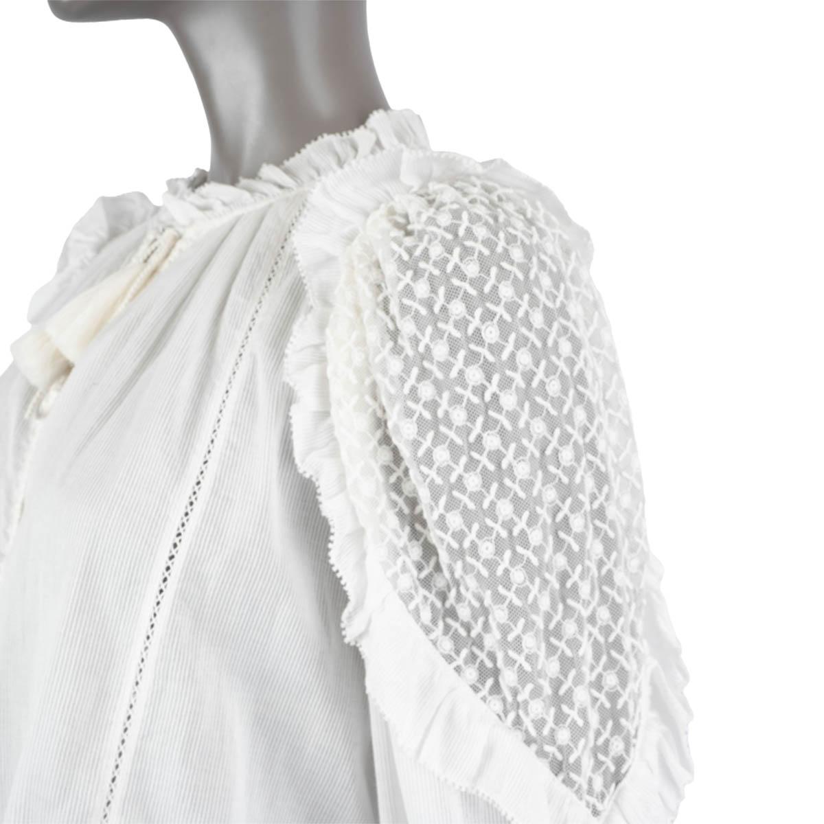 ULLA JOHNSON white cotton SHIRLEY SEMI SHEER RUFFLED Blouse Shirt M For Sale 2