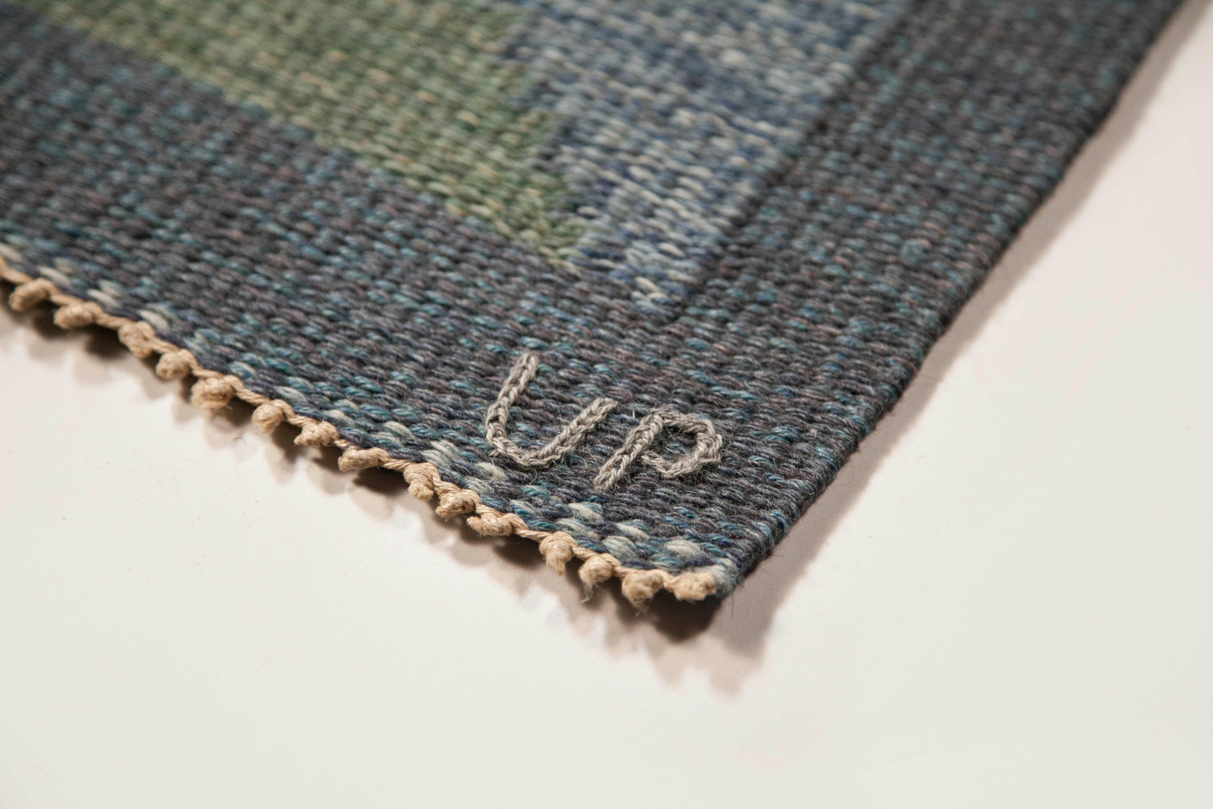 Ulla Parkdahl Swedish Flat-Weave Rug, Signed UP, Sweden, 1960s 2