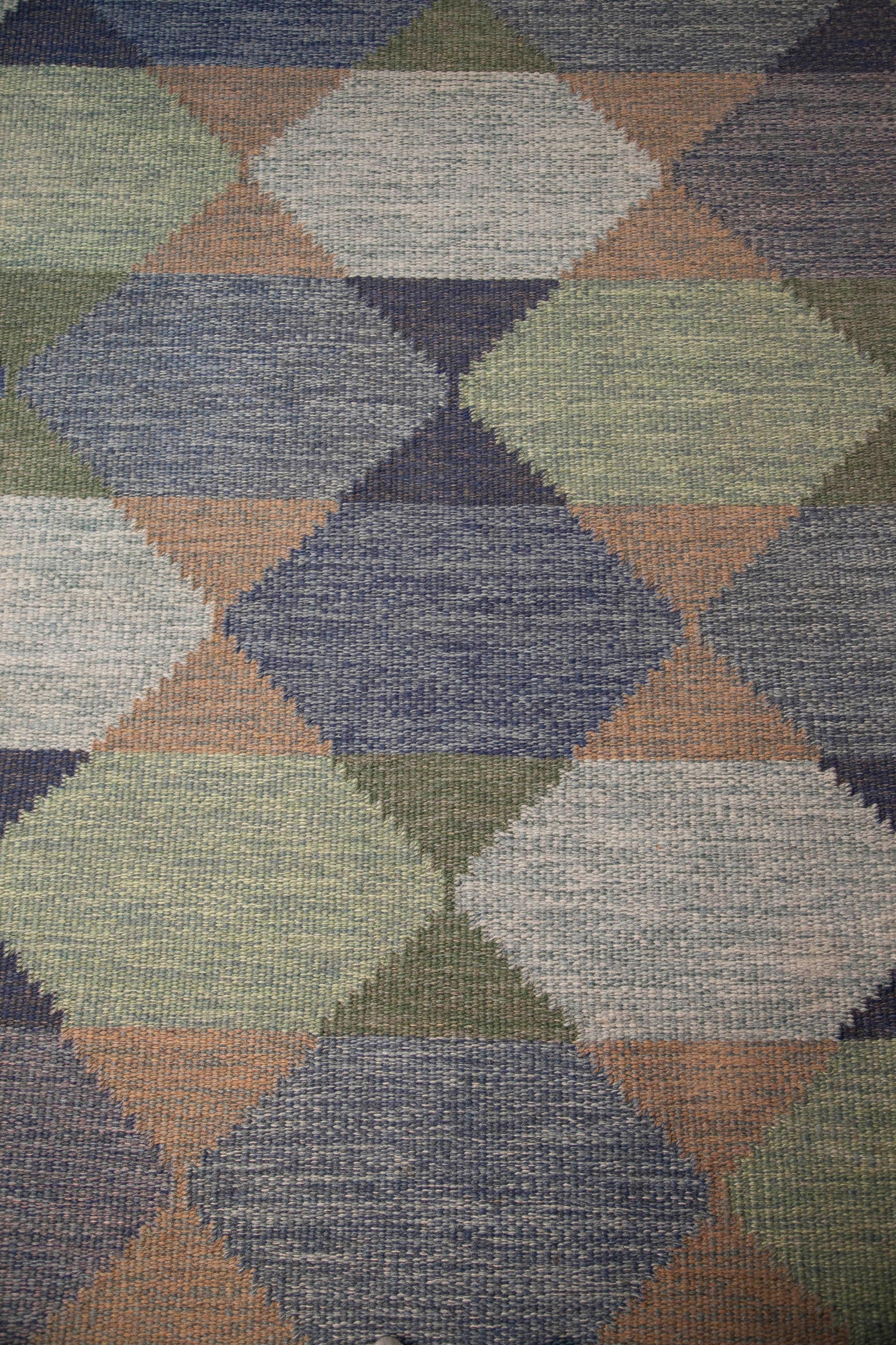 Ulla Parkdahl Swedish Flat-Weave Rug, Signed UP, Sweden, 1960s 3