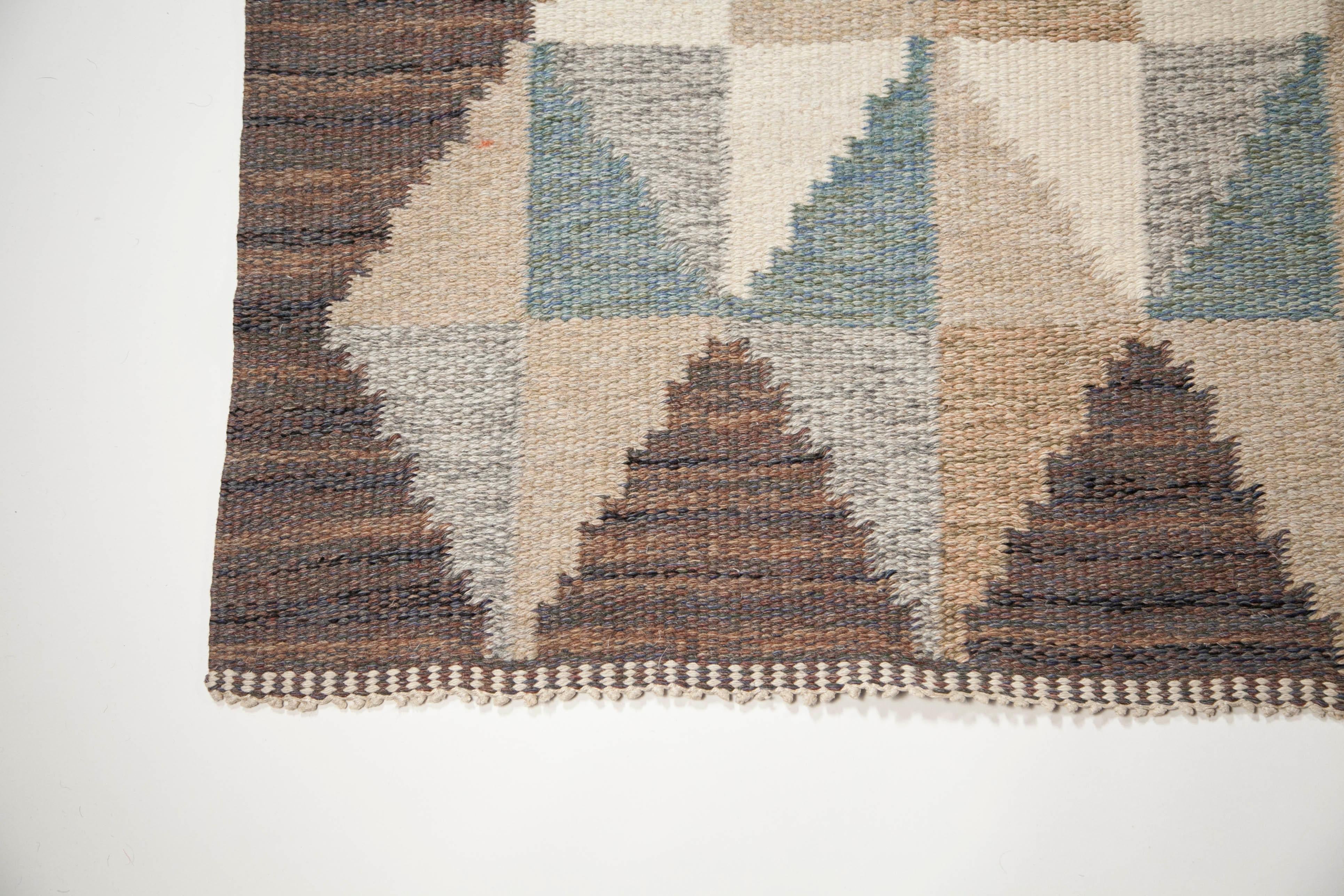 Ulla Parkdah Swedish Flat-Weave Rug, Signed UP, Sweden, 1960s 5