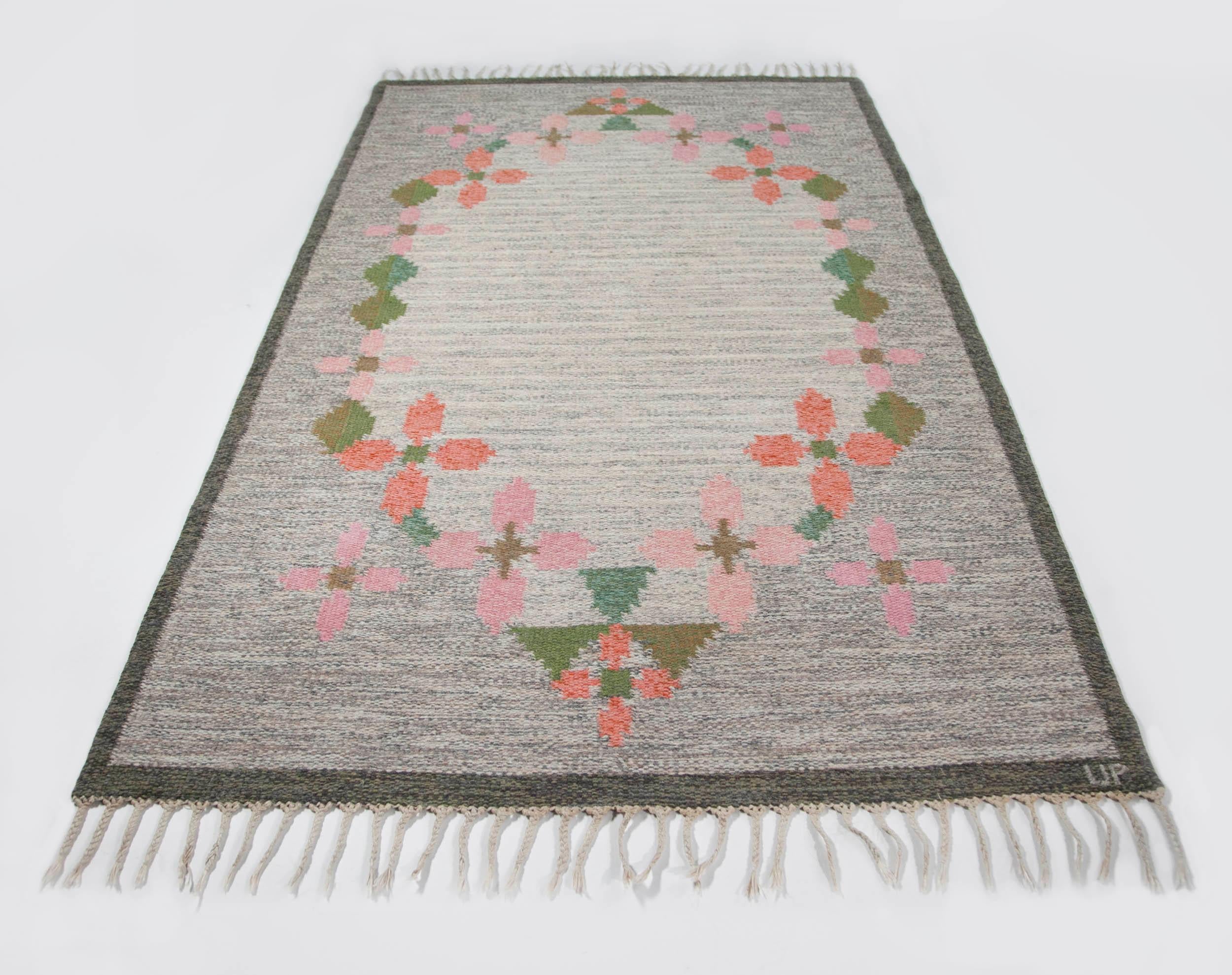 Ulla Parkdah Swedish Flat-Weave Rug, Signed UP, Sweden, 1960s For Sale 6