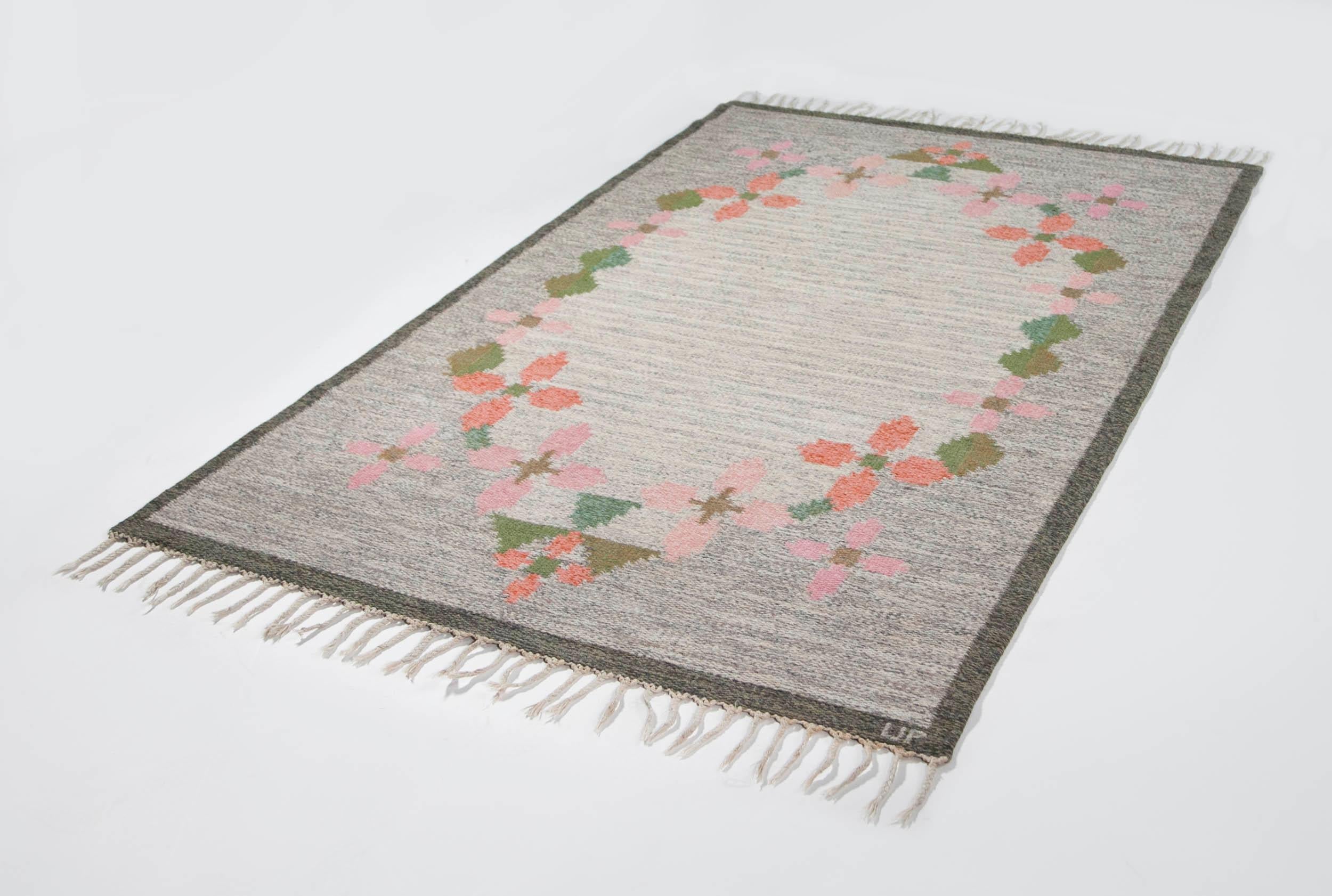 Ulla Parkdah Swedish Flat-Weave Rug, Signed UP, Sweden, 1960s For Sale 7