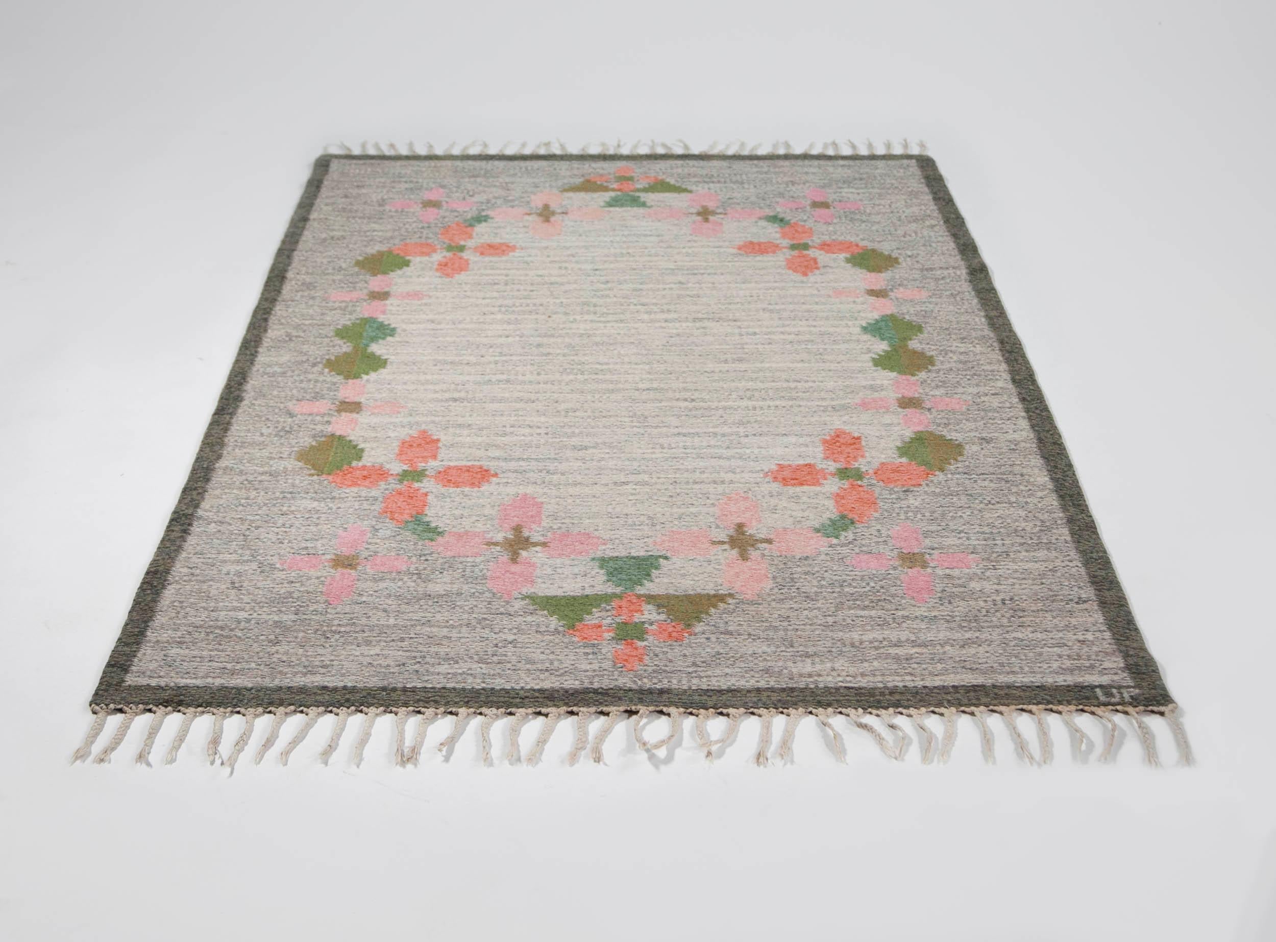 Ulla Parkdah Swedish Flat-Weave Rug, Signed UP, Sweden, 1960s For Sale 8