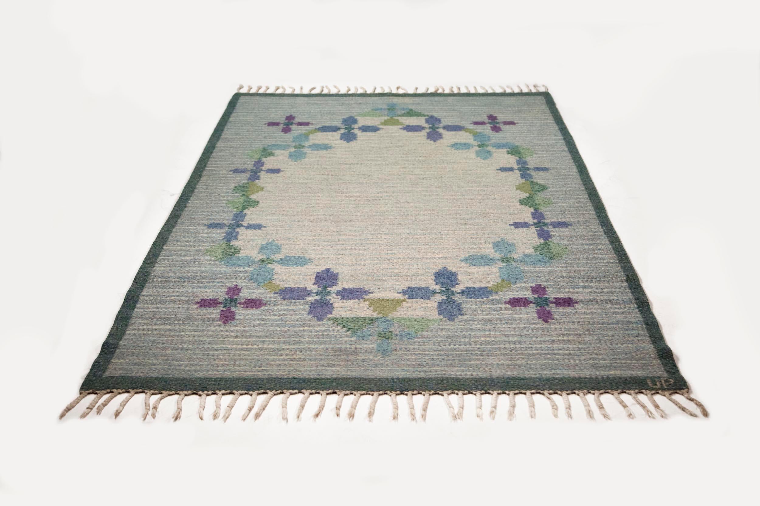 Scandinave moderne Tapis suédois à tissage plat Ulla Parkdah, signé UP, Suède, années 1960 en vente