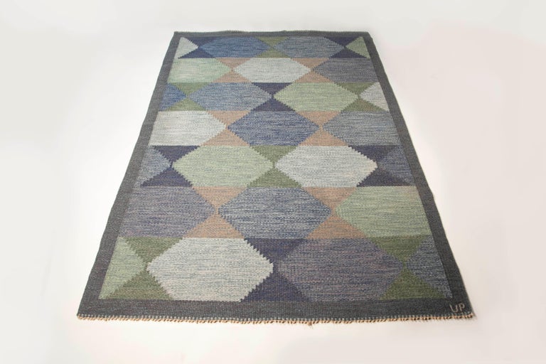 Scandinavian Modern Ulla Parkdahl Swedish Flat-Weave Rug, Signed UP, Sweden, 1960s For Sale