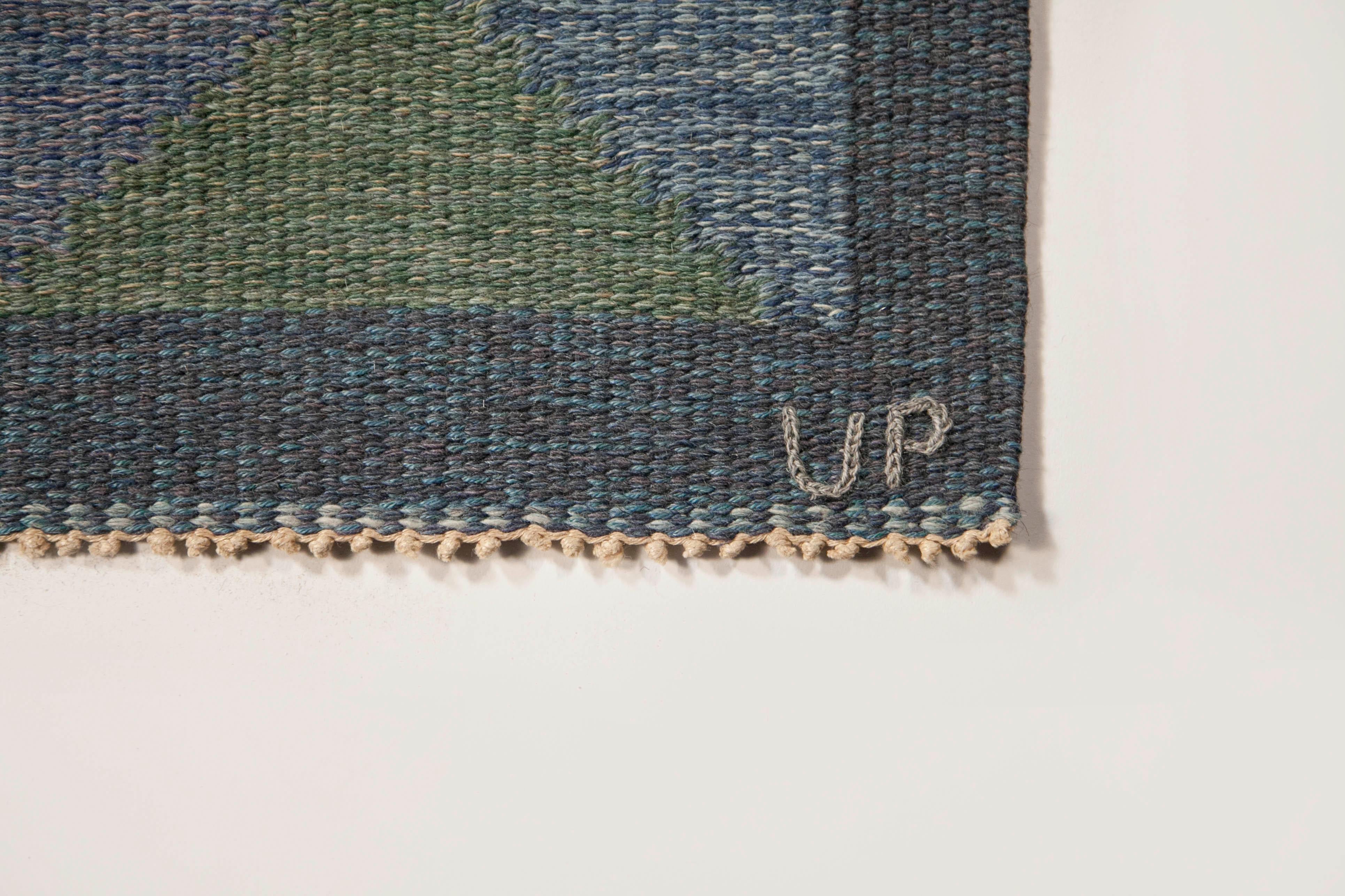 Scandinavian Modern Ulla Parkdahl Swedish Flat-Weave Rug, Signed UP, Sweden, 1960s