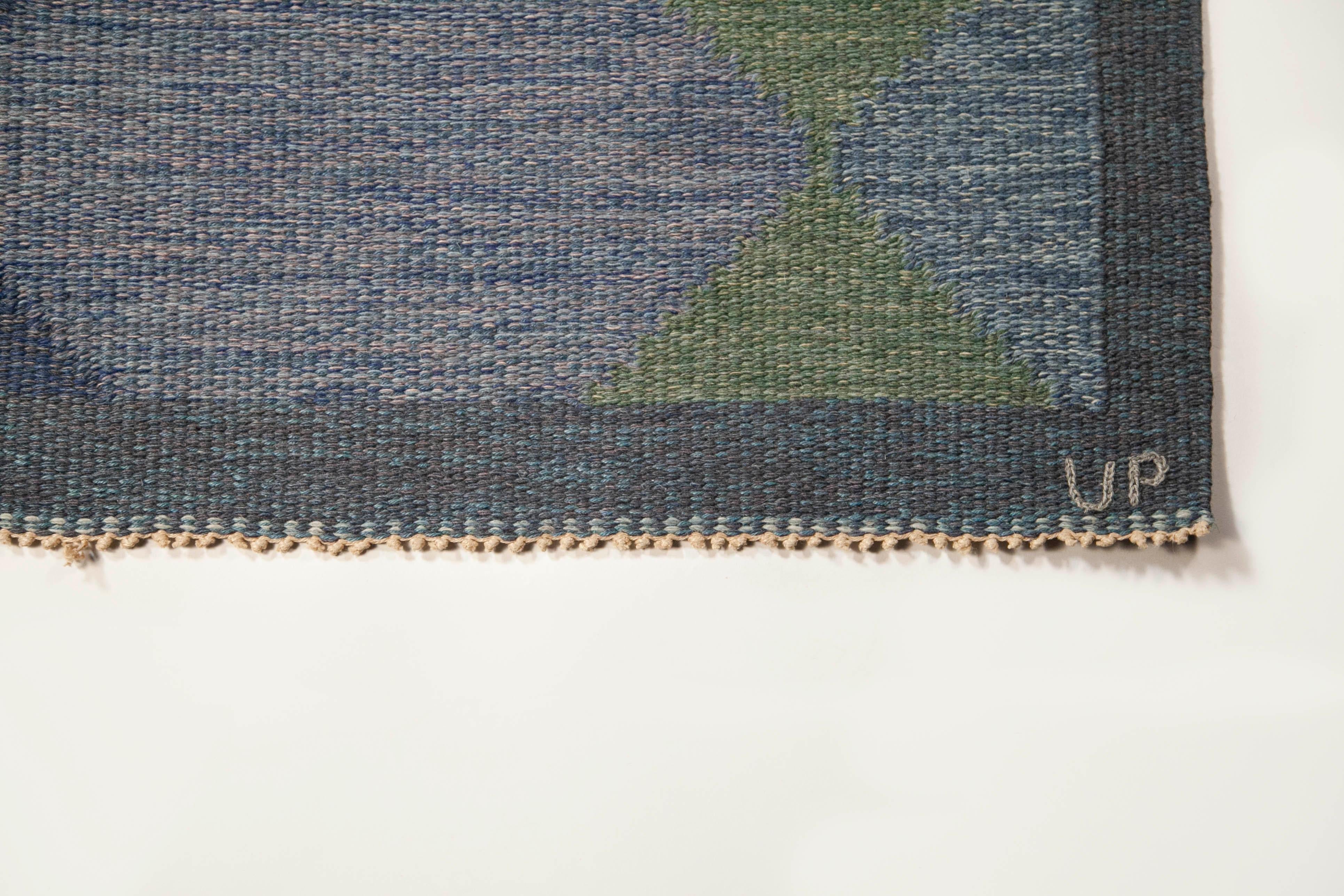Hand-Woven Ulla Parkdahl Swedish Flat-Weave Rug, Signed UP, Sweden, 1960s