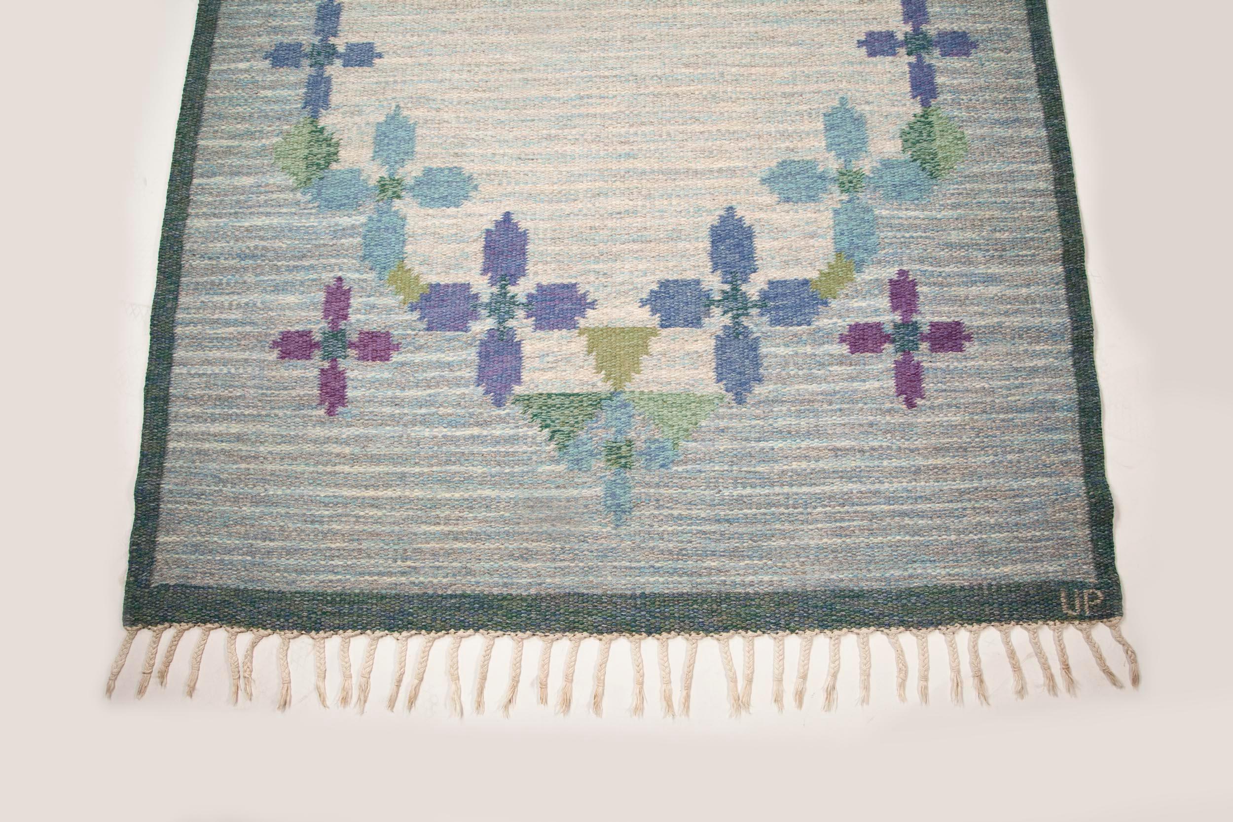 Scandinavian Modern Ulla Parkdah Swedish Flat-Weave Rug, Signed UP, Sweden, 1960s For Sale