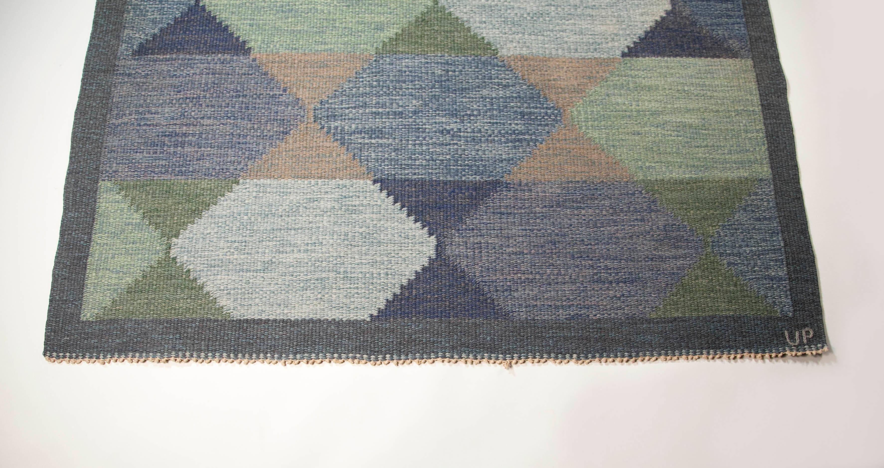 20th Century Ulla Parkdahl Swedish Flat-Weave Rug, Signed UP, Sweden, 1960s