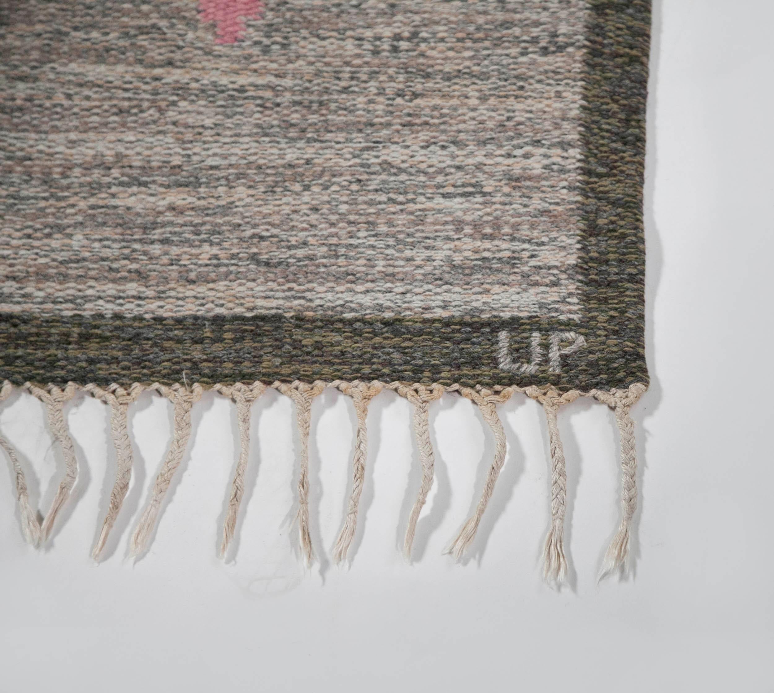 Wool Ulla Parkdah Swedish Flat-Weave Rug, Signed UP, Sweden, 1960s For Sale