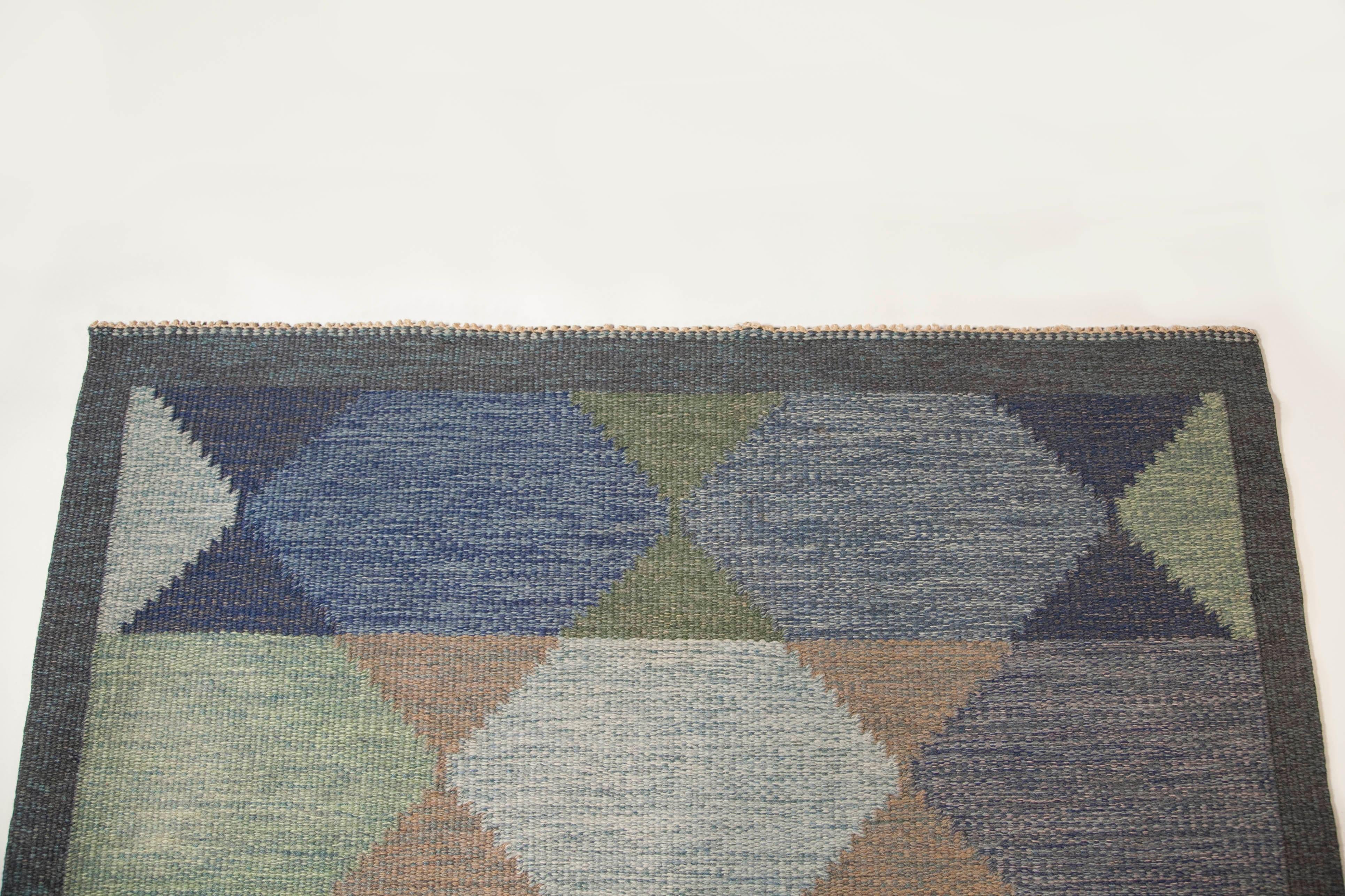 Wool Ulla Parkdahl Swedish Flat-Weave Rug, Signed UP, Sweden, 1960s