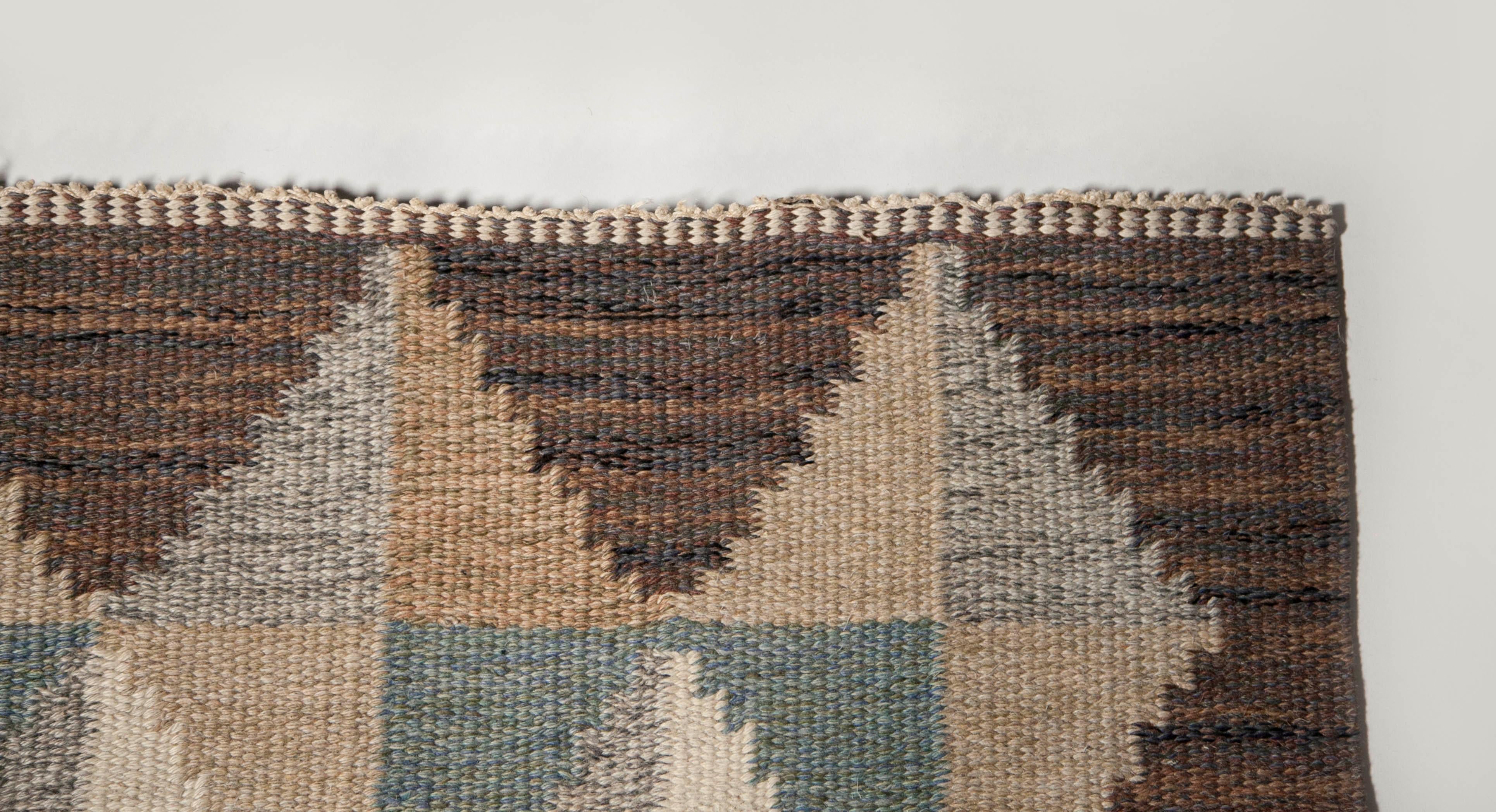 Ulla Parkdah Swedish Flat-Weave Rug, Signed UP, Sweden, 1960s 1