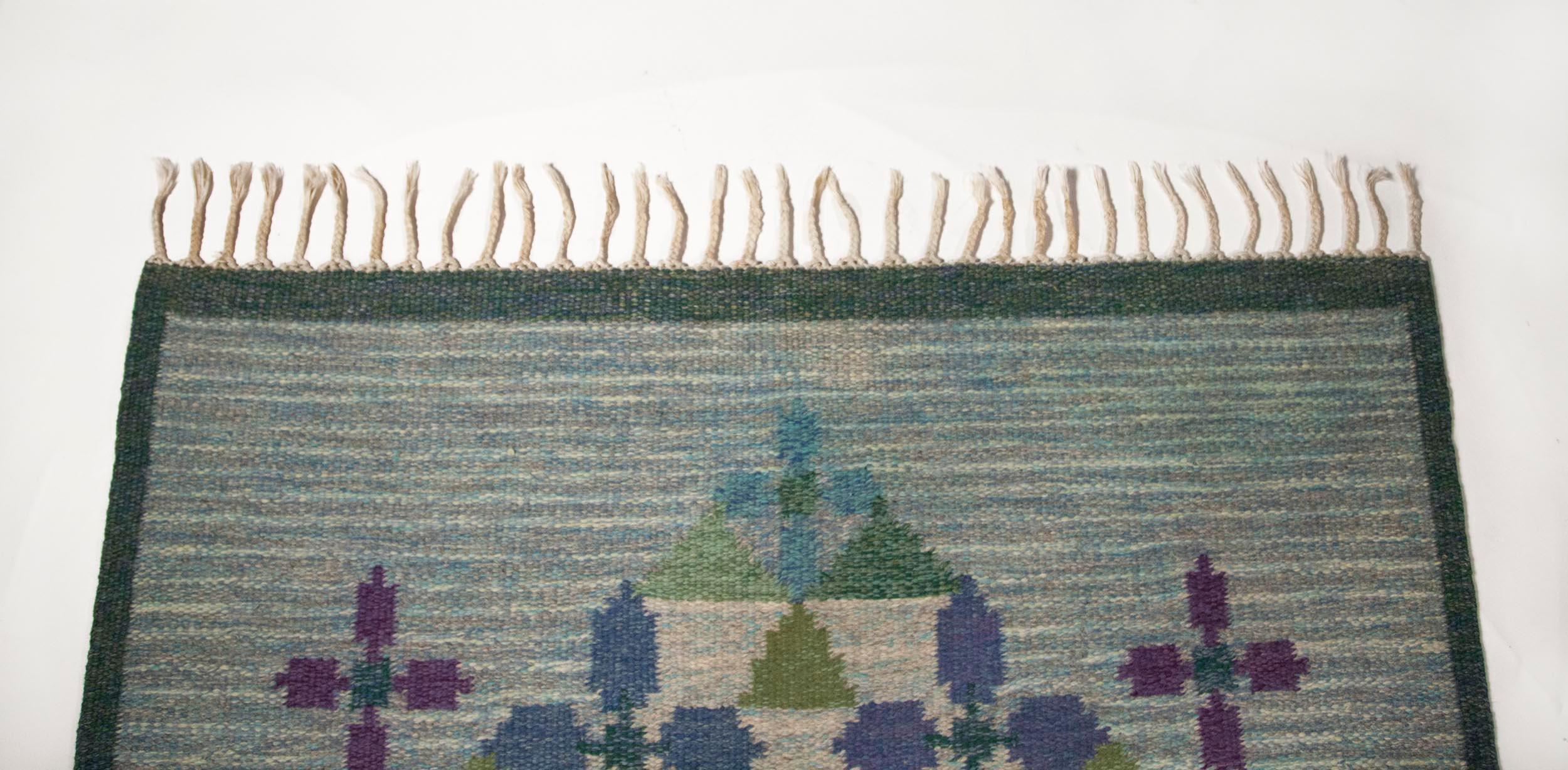 20th Century Ulla Parkdah Swedish Flat-Weave Rug, Signed UP, Sweden, 1960s For Sale