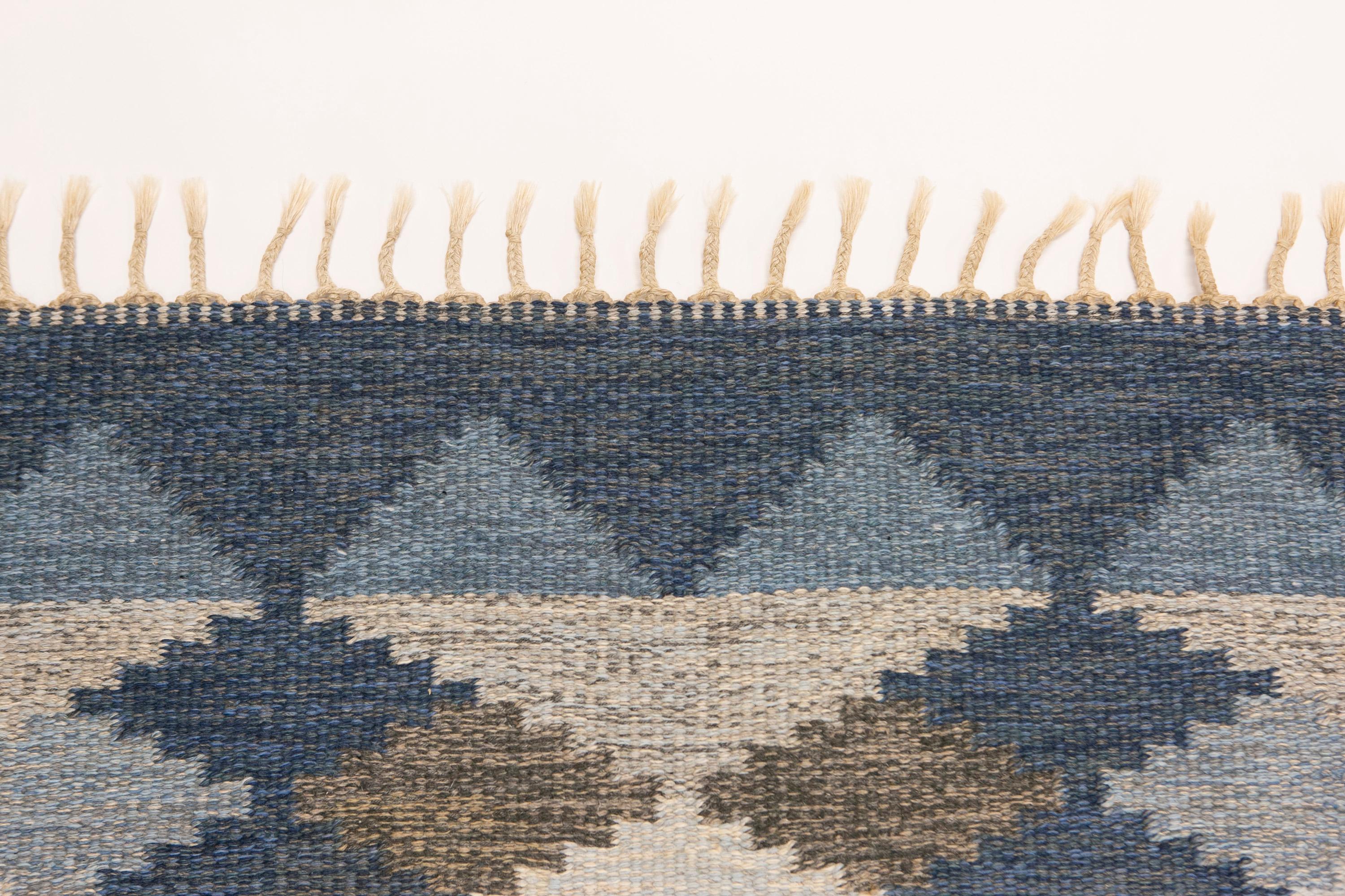  Ulla Parkdal Blue Grey Swedish Flat Weave Hand Woven Rug - Sweden, Swedish 1960 For Sale 4