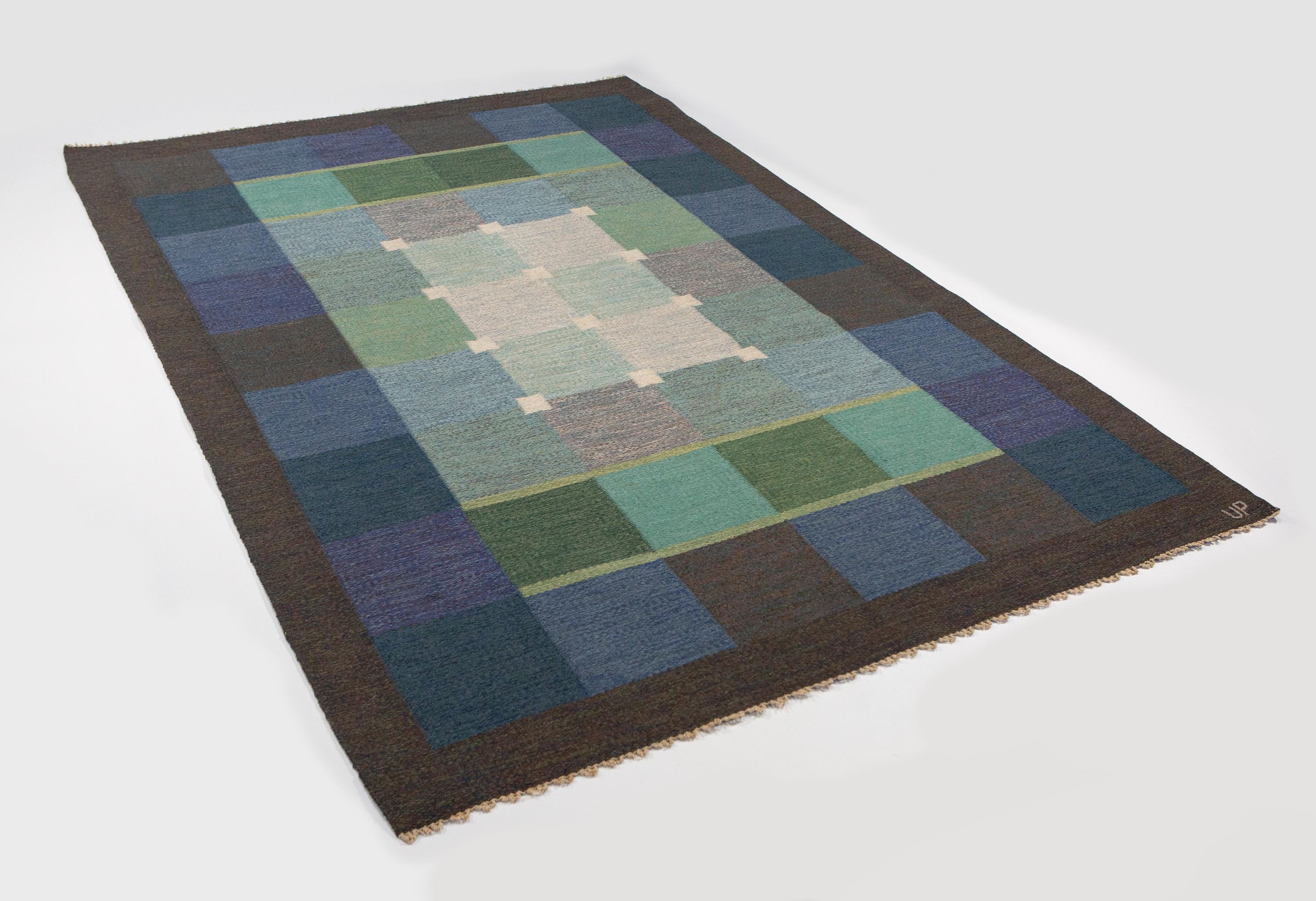 Ulla Parkdal Blue + Purple Swedish Flate Weave Rug, Sweden 1960s For Sale 5