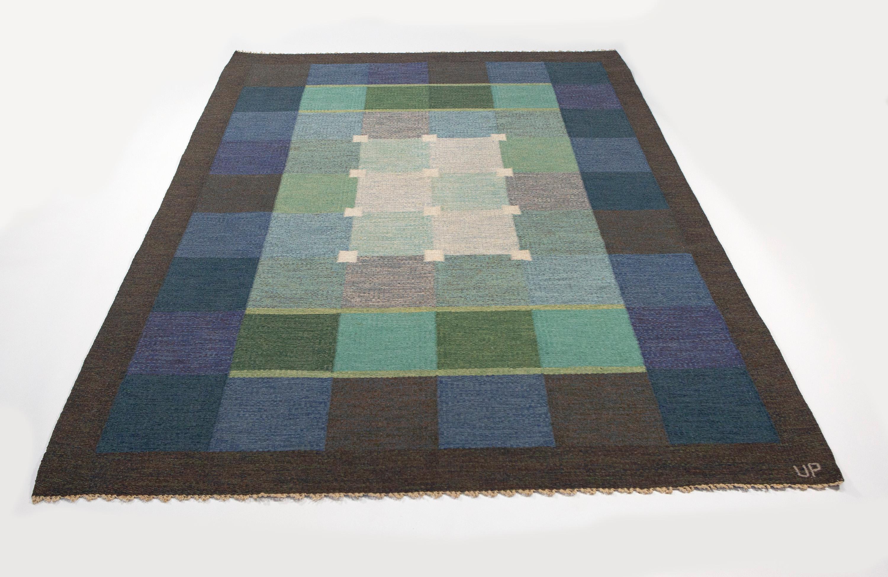 Ulla Parkdal Blue + Purple Swedish Flate Weave Rug, Sweden 1960s In Good Condition For Sale In Los Angeles, CA
