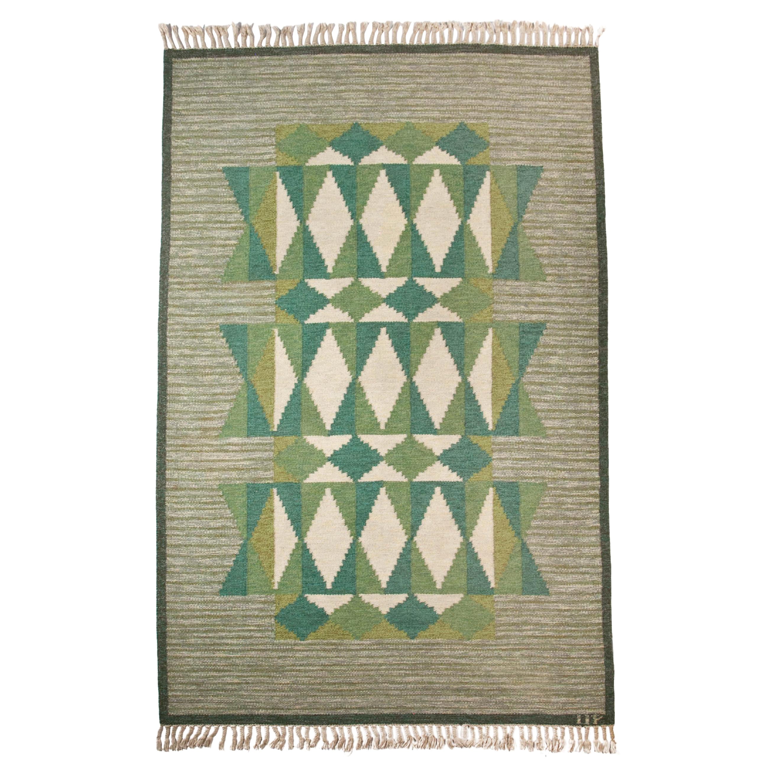 Ulla Parkdal - Tappeto svedese a trama piatta, Svezia anni '60 - 94,5" x 61".