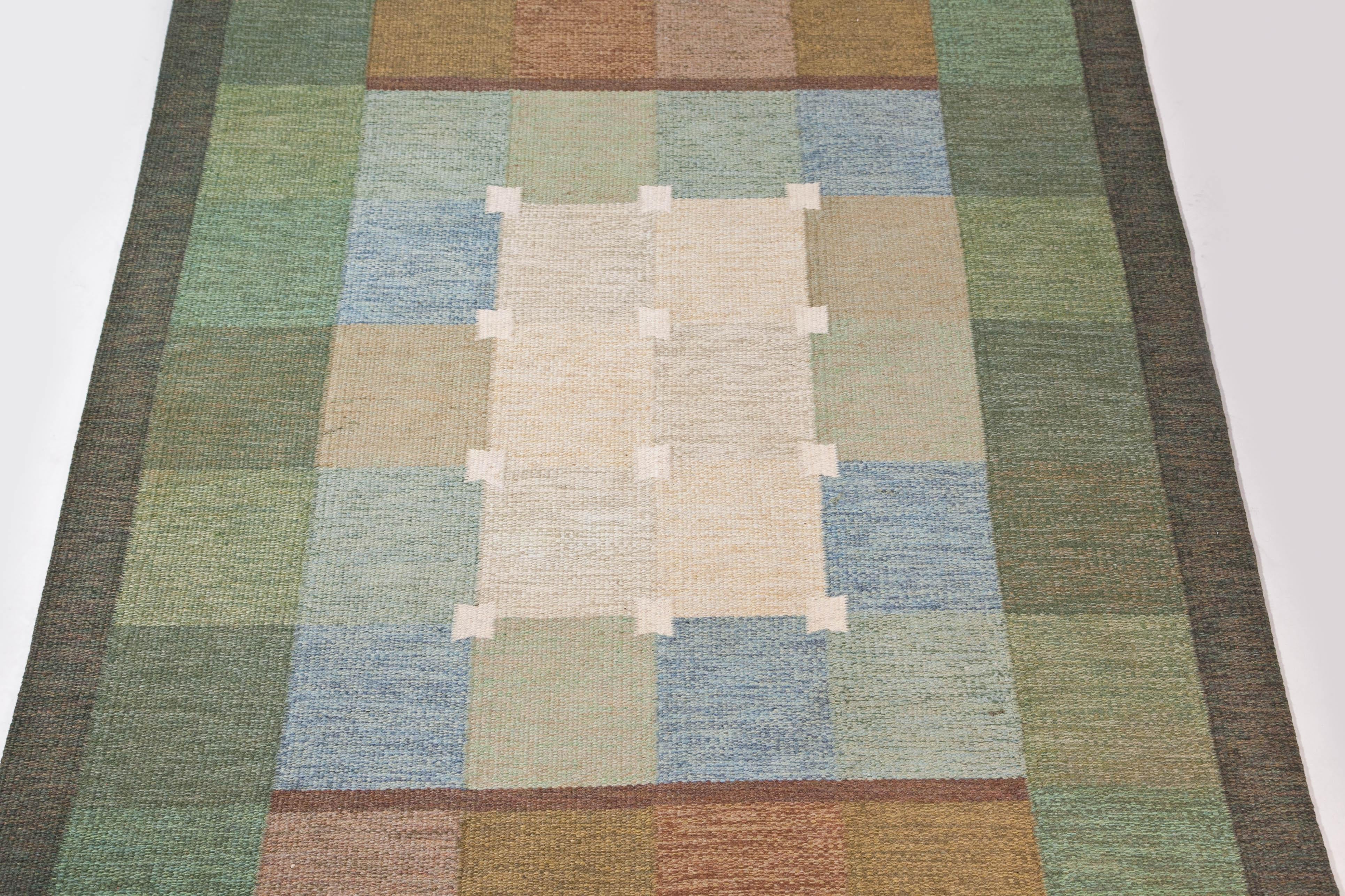 Scandinavian Modern Ulla Parkdal, Swedish Flate Weave Rug, Sweden 1960's For Sale