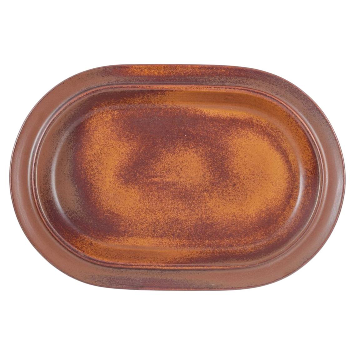 Ulla Procopé for Arabia, Finland. Oval stoneware serving dish, 1970s.
