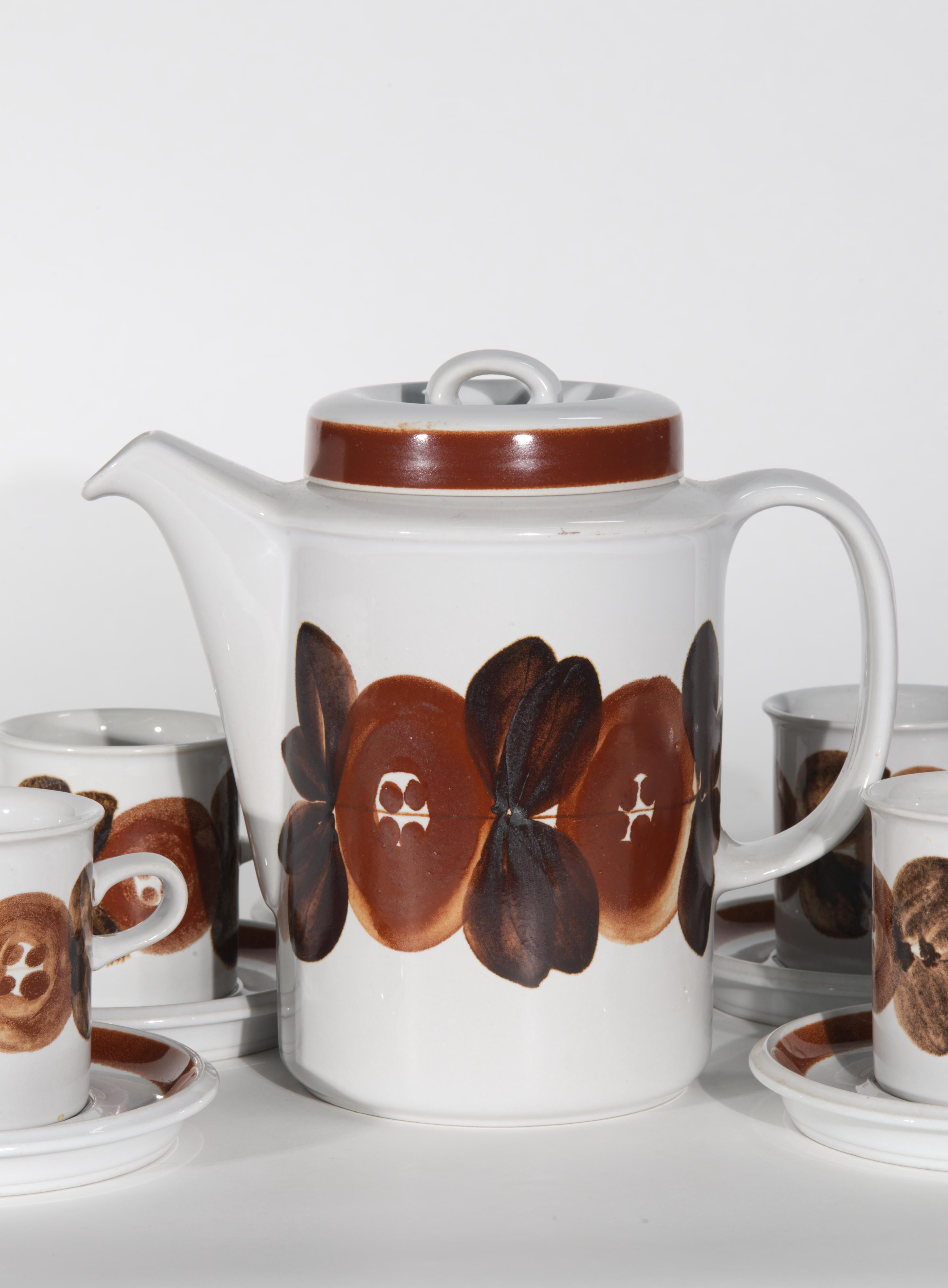 Mid-Century Modern Ulla Procopé pour Arabia Service à café Rosmarin pour 6 et cafetière, 1960s en vente