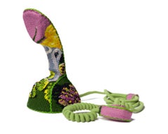 "Green Kobra", floral/botanical needlepoint wrapped on vintage Ericsson phone