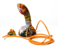 "Kobra naranja", bordado a la aguja, teléfono vintage