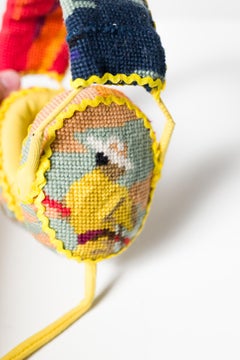 "Yellow Headphones", Vintage needlepoint embroidery on headset