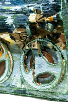 "Tape recorder", Needlepoint Embroidery Found Object Sculpture, Textile Art