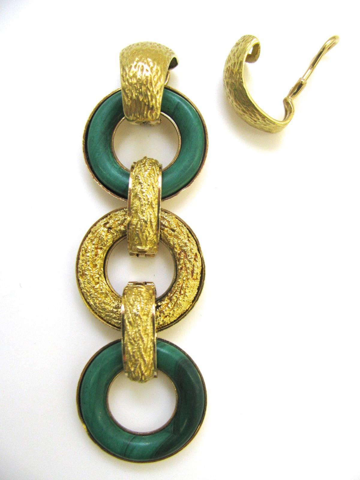Women's Ulmer et Cie Malachite and Gold Link Modular Reversible Bracelet, 1960s, French